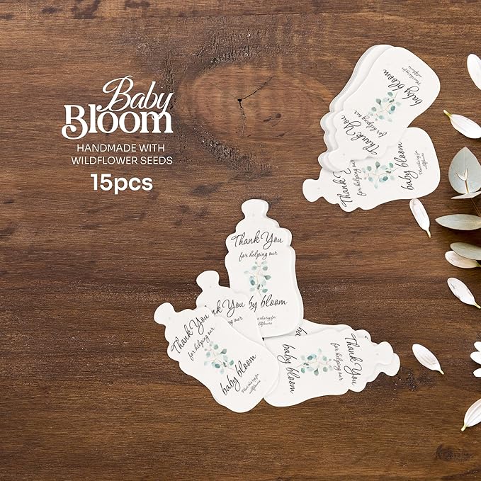 Seed Bloom Bottle Shaped Seed Paper – 15Pcs Green Shower Favors for Guests with Wildflower Seeds, Writable & Plantable, Shower Favor Gifts for Guest