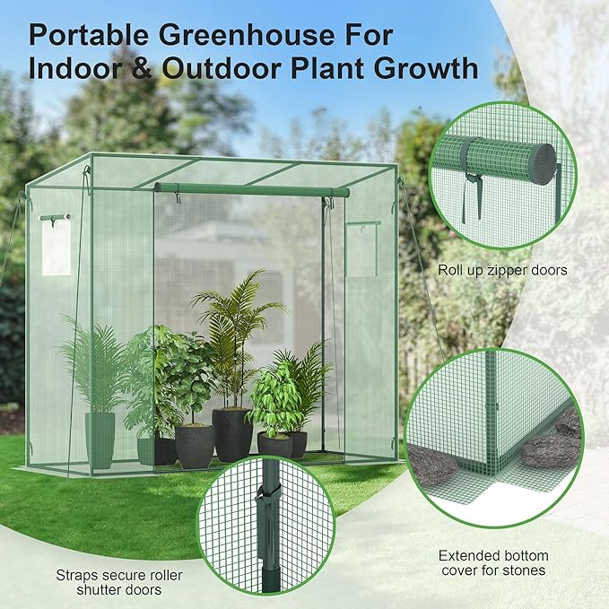 Kecreque Small Greenhouse for Outdoors, Green House for Winter with Roller Shutter Zipper Door and Window, Thickened PE Cover, Portable Greenhouse for Indoor and Outdoor Plant Growth