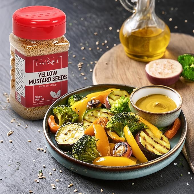 Eastanbul Mustard Seed, 8.11oz, Yellow Mustard Seeds, Semilla de Mostaza, Ideal for Cooking, Premium, Whole, Natural, Yellow, Vegan, Non GMO, Gluten Free, Suitable to Be Ground into Powder