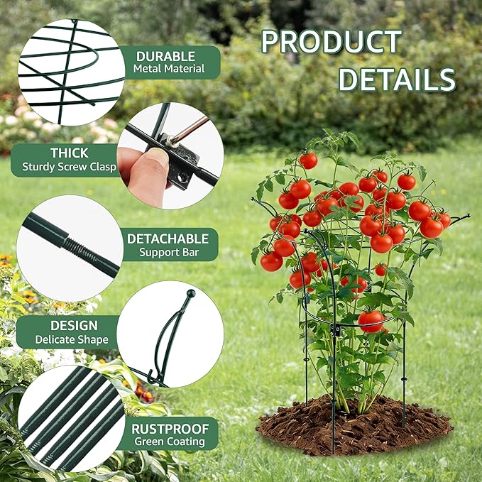Fayoo 2 Pack Peony Cages and Supports with Twist Ties, 23.2" H X 13" D Heavy Duty Metal Plant Support Rings, Outdoor Flower Cage Garden Stakes for Peonies, Roses, Hydrangeas, Climbing Vines