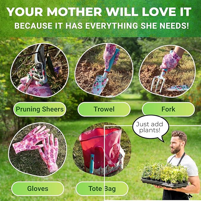 Nature Anywhere Gardening Tools for Women – Garden Tool Set, 5 Piece Gardening Kit with Garden Bag, Gloves, Shears & Trowel, Gardening Gifts for Women, Garden Tool Kit with Garden Tote Organizer