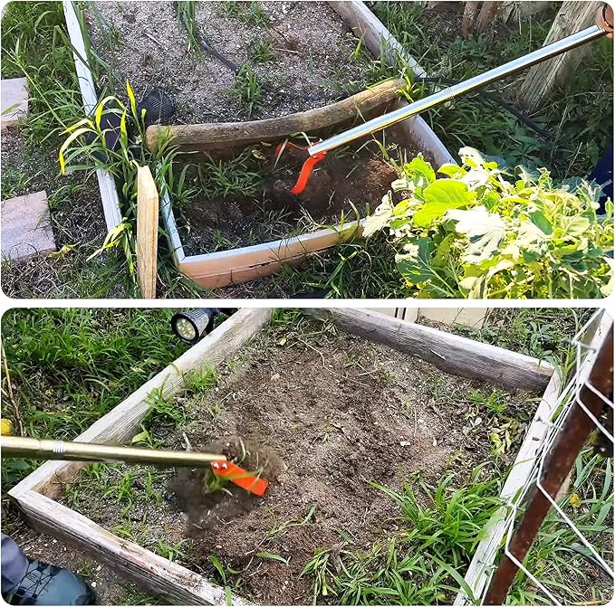 63-Inch Stirrup Hoe Garden Tool - Action Hoe with 15° Sharp Spring Steel Blade & Anti-Loosening Nut, Adjustable Long Handle Weeding Tool for Flower Beds, Yard, and Farm Weeding