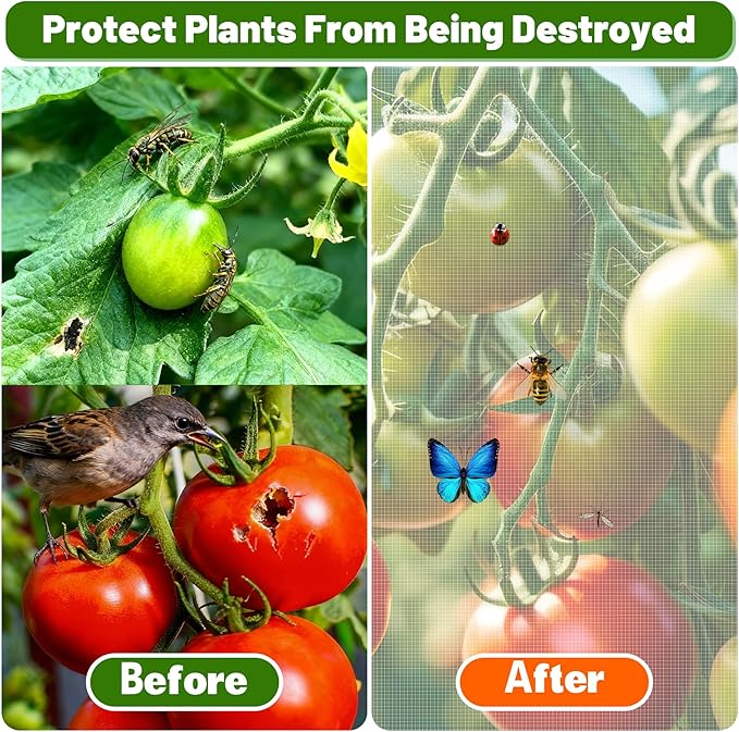 6 Pack 47.2 * 16.9 * 16.9inch Plant Cover for Square Tomato Cage,Tomato Trellis Mesh Netting Covers with Zipper Drawstring Bird Netting for Garden Protection