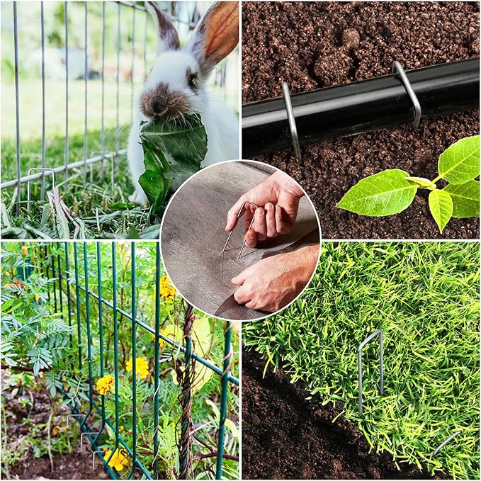 HongWay 100 Pack 6 Inch Landscape Staples, Galvanized Garden Stakes 11 Gauge U-shaped Tent Stakes Yard Pins Plant Cover Stakes Ground Staples for Landscaping Fabric, Lawn, Turf, Fence, Irrigation Hose
