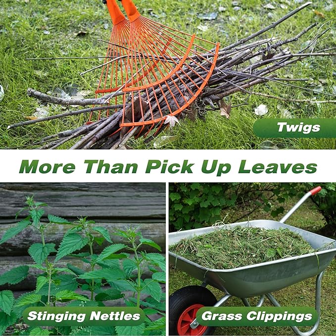 Walensee Rake for Leaves, Heavy Duty Leaf Picker Upper & Leaves Scooper, Leaf Grabber with Long Steel Handle, Multi-Use Garden Claw and Hands Rake for Lawn & Yard Shrub Cleanup