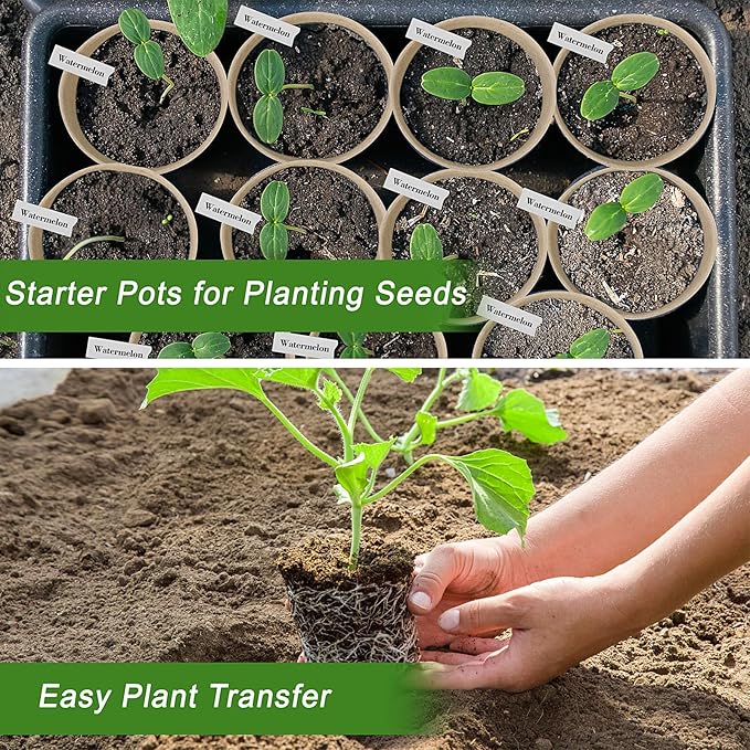 ARGCONNER Peat Pots, 60 Pack Plant Starter Round Nursery Pot with Drainage Holes, Garden Germination Seedling Pots with 30 Plant Labels (4 Inch)