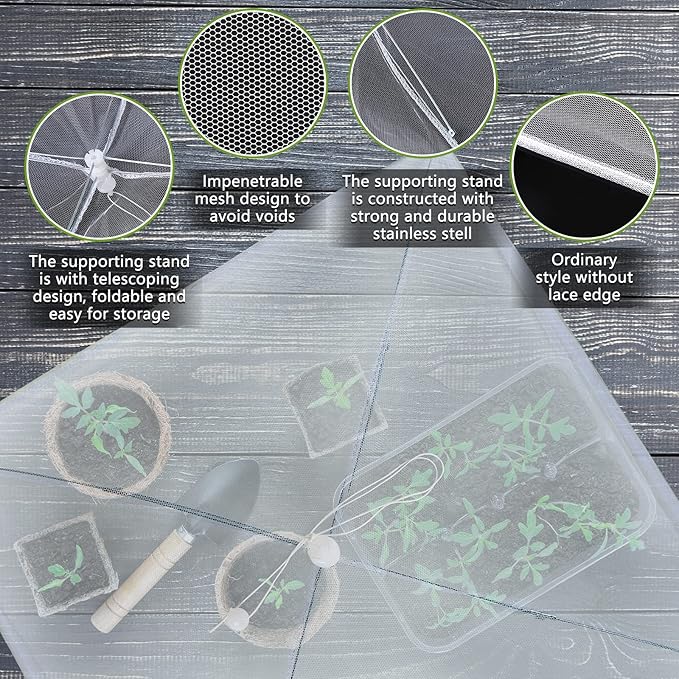 Sawysine 4 Pack Mesh Plant Cover Reusable Screen Cloche Dome Plant Protector Tent Collapsible Umbrella for Outdoor Garden Greenhouse Vegetable Flowers Strawberry from Animals(17 x 17 Inch,White)