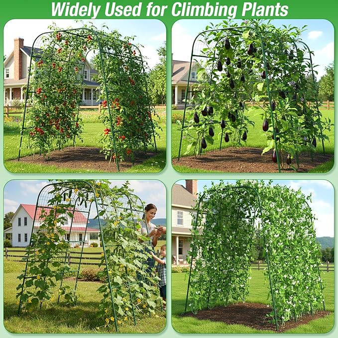 Cucumber Trellis 16mm for Raised Bed 48" L x 64" H, U-Shape Heavy-Duty Metal Garden Trellis for Climbing Plants Outdoor, Vegetable Arch Support Frame for Tomato Pea Zucchini Grape Flowers Vines