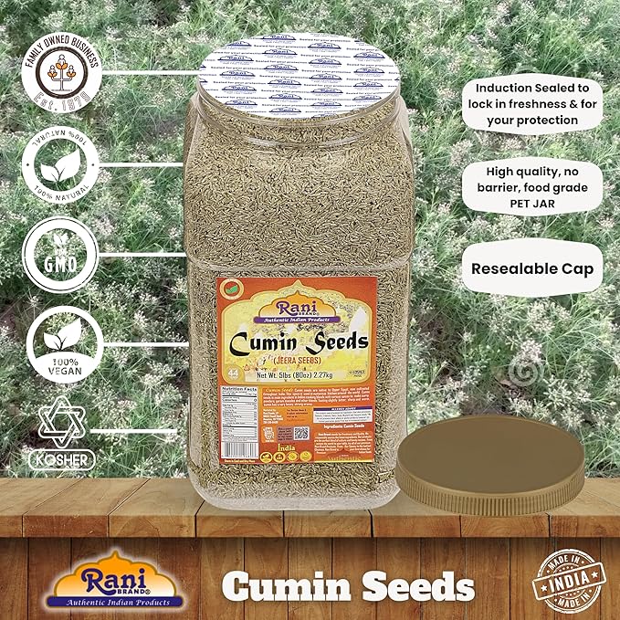 Rani Cumin Seeds Whole (Jeera) Spice 80oz (5lbs) 2.27kg Bulk PET Jar ~ All Natural | Gluten Friendly | NON-GMO | Kosher | Vegan | Indian Origin