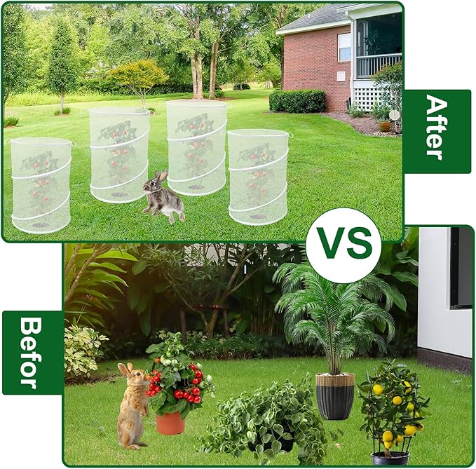 4 Pack Pop up Plant Covers Tent from Animals, 20"H X 13"D Insect Barrier Mesh Plant Guard Cover Net White Garden Plant Protectors Mini Greenhouse Plant Protection Cage with Stakes for Outdoor Plants