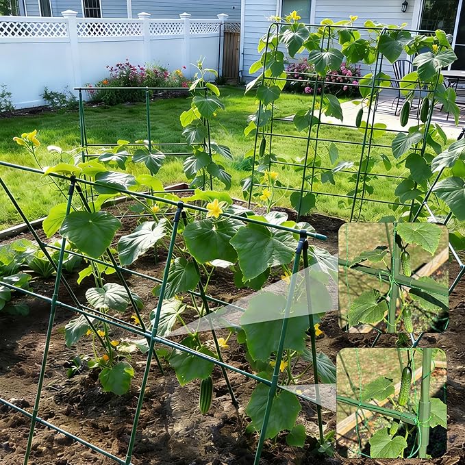 Miory Cucumber Trellis, A-Frame Trellis for Raised Bed, Garden Trellis for Climbing Plants Outdoor, Plant Support for Vegetables Vines, Steel with PE Coated(48" Lx48 H)
