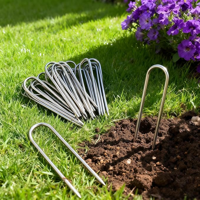 Atlantic Stainless Steel Landscape Staples Garden Stakes 4&6 Inch –Heavy-Duty, Rust-Proof Anchors for securing Weed Barrier Fabric, Plant Covers, Turf, Hoses & Cables. (60, 6 inch)