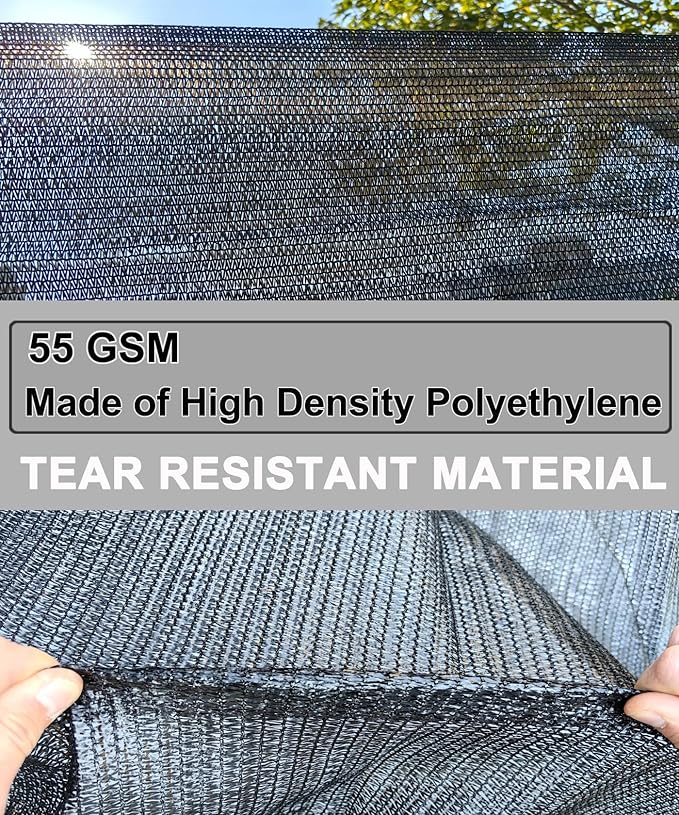 e.share Shade Cloth, 40%-50% Sunblock UV Protection, 6.5 FT X 8 FT, Black Sun Mesh Net for Garden Plant Cover,Flowers,Greenhouse,Patio,Vegetables,Chicken Coops