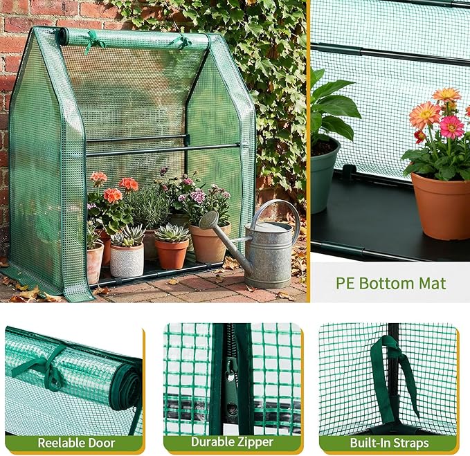 Outvita Mini Greenhouse, Outdoor 3'x3'x3' UV Protected 2-Layer PE Cover Plant Hot House for Flowers, Seed and Vegetables Protection with Roll-up Zippered Doors for Patio Balcony Backyard