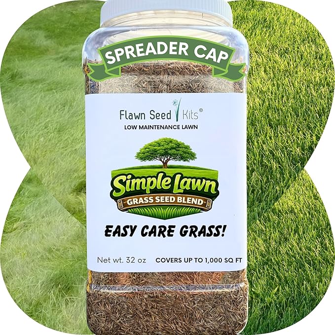 Flawn Seed Kits Simple Lawn Mow Less Fine Fescue Grass Seed, 2 Lbs, Low Maintenance Lawn, Shake to Spread, Covers up to 1000 SqFt