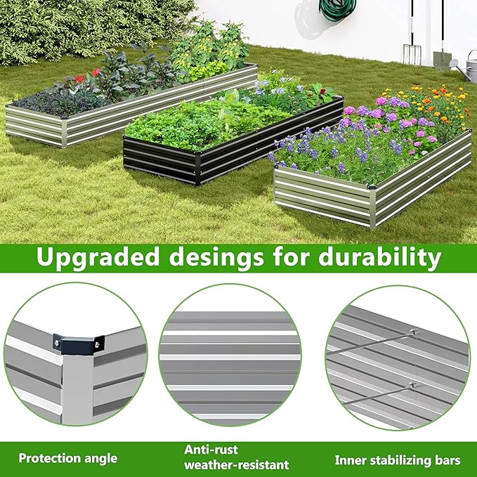 Easllre 2PCS 6x3x1ft Galvanized Raised Garden Bed Kit, Galvanized Planter Raised Garden Boxes Outdoor, Large Metal Raised Garden Beds for Vegetables,Silver