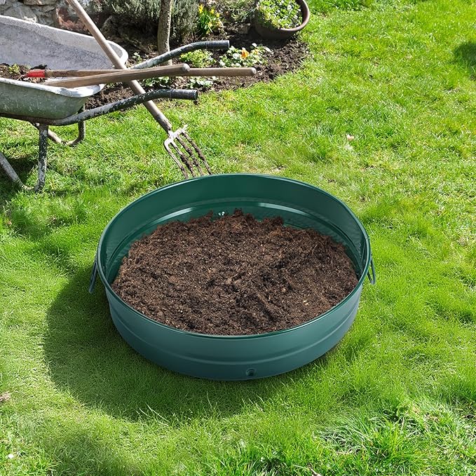 14.57'' Large Soil Sifter for Gardening with 1, 3, 6, 9, 12 mm Sieve Mesh Compost Dirt Sifter with Handle Garden Sand Soil Rock Sieve for Dirt Sand Rocks Pellet Gravel(Green)