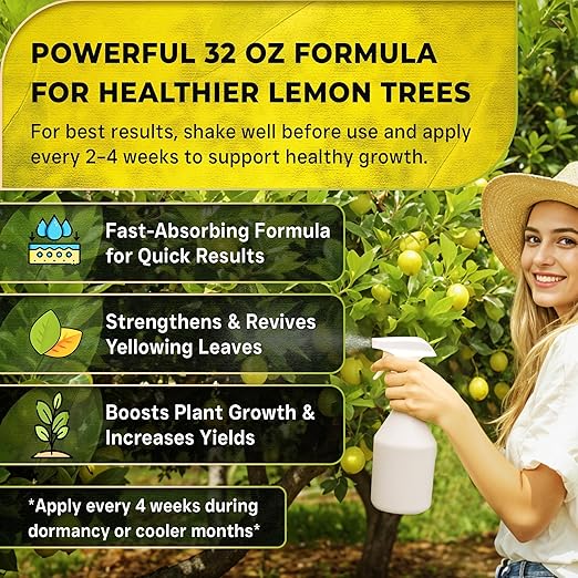 Leaves and Soul Professional Lemon Tree Fertilizer Liquid Concentrate - 6-4-6 Blend for Fruit Tree Fertilizer, Garden - Liquid Plant Food for Lemon Trees in Pots or Outdoors - 32oz
