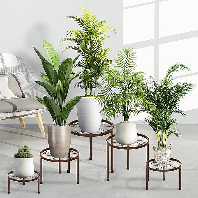 CADANI 5-Pack Metal Plant Stands for Outdoor Indoor, Anti-Rust Iron Flower Pot Stand, Heavy Duty Plant Pot Shelf for Multiple Plant, Decoration Racks for Home, Patio & Garden