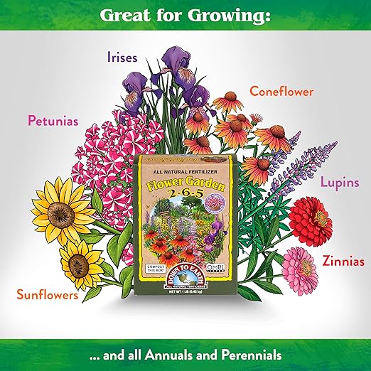 Down To Earth All Natural Fertilizers Organic Flower Garden - Plant Food for Blooming Annuals, Perennials and Flowering Shrubs 2-6-5, 1 lb