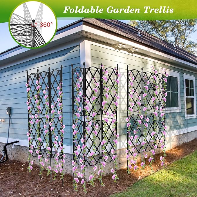 Garden Trellis for Climbing Plants Outdoor, 4FT Tall Plant Support Trellis Cage for Indoor Potted Plants, Plant Trellises Frame for Vines, Flowers, Vegetable, Rustproof Lattice Grid Panels