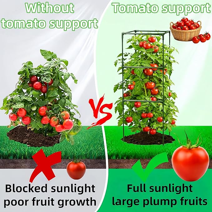 3 Pack Square Tomato Cages for Garden, 48 Inch Tall Heavy Duty Metal Tomato Plant Support Trellis, Adjustable Large Tomato Stakes for Outdoor Pots Climbing Plants, Vegetables, Cucumber