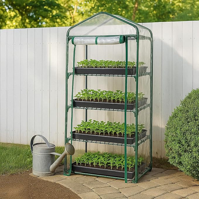 Miracle-Gro 23" x 17" x 57" 4-Tier Indoor/Outdoor Mini Greenhouse Plant Tent, All-Season Compact Plant Growth Accelerator with PVC Cover and Roll-Up Zipper Door, Clear