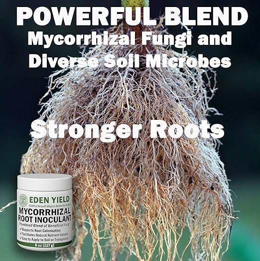 Mycorrhizal Inoculant by Eden Yield – Organic Mycorrhizae Root Enhancer for Plants & Soil – Endomycorrhiza & Ectomycorrhizal Fungi, Beneficial Bacteria, Trichoderma 8 oz (1/2 lb) Treats 30