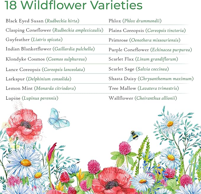 Created By Nature North Carolina Wildflower Seed Mix, 18 Flower Varieties, 35,000 Seeds