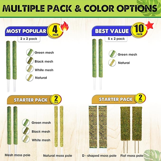 DUSPRO Green Stackable Mesh Moss Pole for Plants Climbing Vine Supporting Monstera Trellis, for Indoor Plants Extendable Plant Pole Moss Sticks, for Plants Monstera Potted Plant Stakes 2 pcs 22''