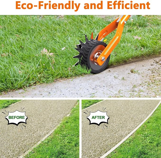 Edger Lawn Tool - 67 inch Wheel Rotary Lawn Edger with Adjustable Stainless Steel Handle, Grass Edge Trimmer for Sidewalks, Driveways & Landscaping (Orange)