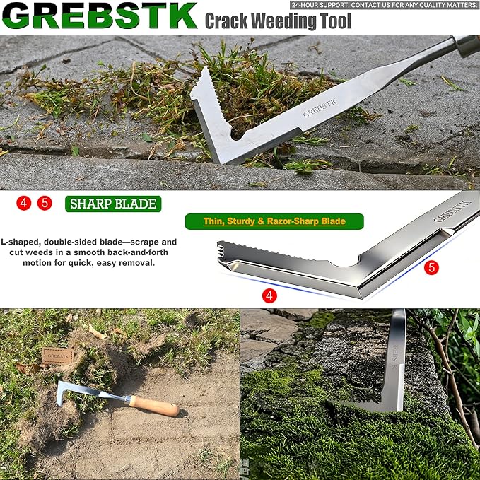 GREBSTK Crack Weeder Crevice Weeding Tool Manual Weeder Beech Handle Lawn Yard Gardening Tool