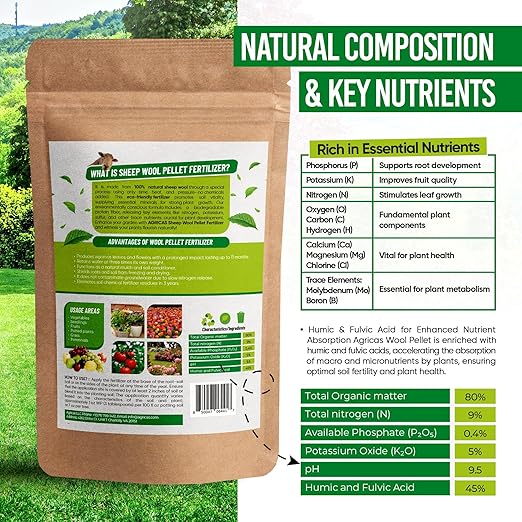 Wool Pellet Organic Fertilizer (2 * 3.5 oz), Made of Sheep Wool, Water Holding, Enhances Soil Health, Ideal for Fruits, Vegetables, Flowers, Indoor and Outdoor Plants - 2 Pack