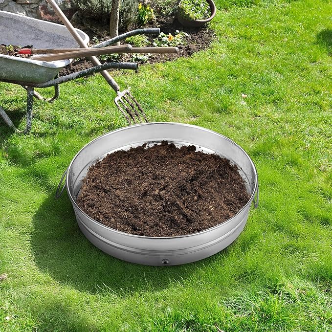 14.57'' Large Soil Sifter for Gardening with 1, 3, 6, 9, 12 mm Sieve Mesh Compost Dirt Sifter with Handle Garden Sand Soil Rock Sieve for Dirt Sand Rocks Pellet Gravel (Sliver)