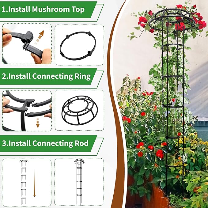 1 Pack Umbrella Trellis for Climbing Plants, 76 Inch Tall Adjustable Plant Support for Outdoor Indoor Garden, Sturdy Metal Core with Plastic Coating, Black