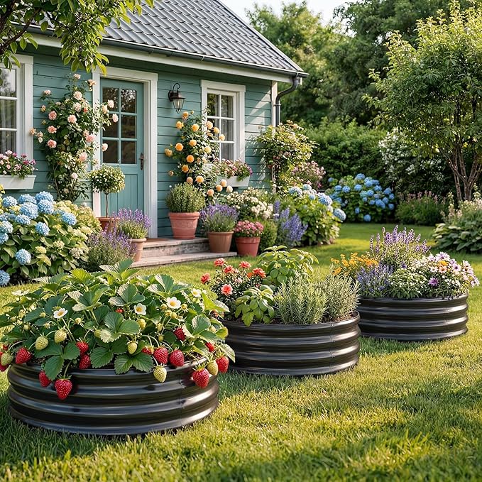 Land Guard Galvanized Raised Garden Bed 2Pcs, Planter Raised Garden Beds Outdoor, Round Clearance Raised Garden Beds for Gardening Vegetables (Gray)