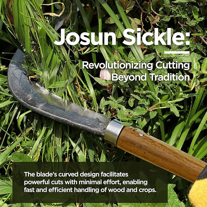 Josun Sickle Left-Handed - Hand-Forged Handmade Korean Weeding and Brush Clearing Tool with Razor-Sharp Blade and Chestnut Wood Handle