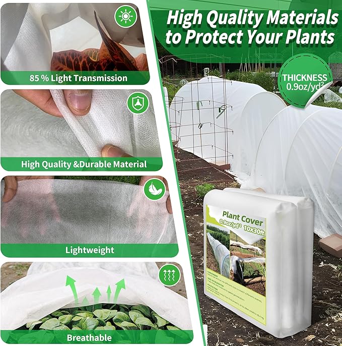 Avalution Plant Covers Freeze Protection, 10x30 FT Frost Cloths for Outdoor Plants, 0.9 oz/yd² Reusable Frost Blankets for Outdoor Plants, Row Covers for Vegetables Season Extension