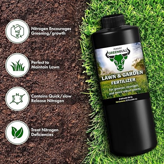 Persist Green Bull - 32oz Liquid Grass Fall Fertilizer for Lawn and Garden Soil That Naturally Enhances Green and Creates Nitrogen Rich Plant Soil, Naturally Based Fertilizer for Greener Plants