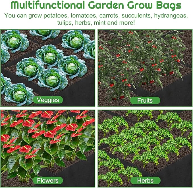58 Gallon Fabric Raised Garden Bed, 4x1x1ft Large Garden Grow Bag Outdoor 8 Grids Planter Box Felt Planting Container for Growing Tomatoes Potatoes Plants Flowers, Black(1, Medium)