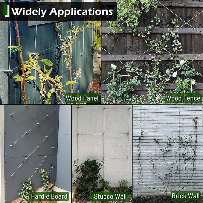 Wire Trellis for Climbing Plants Outdoor, 12-Set Wall Wire Trellis Kit, T316 Cylindrical Espalier System for Fence and Garden DIY Projects (Hubs Only, Without Cable)