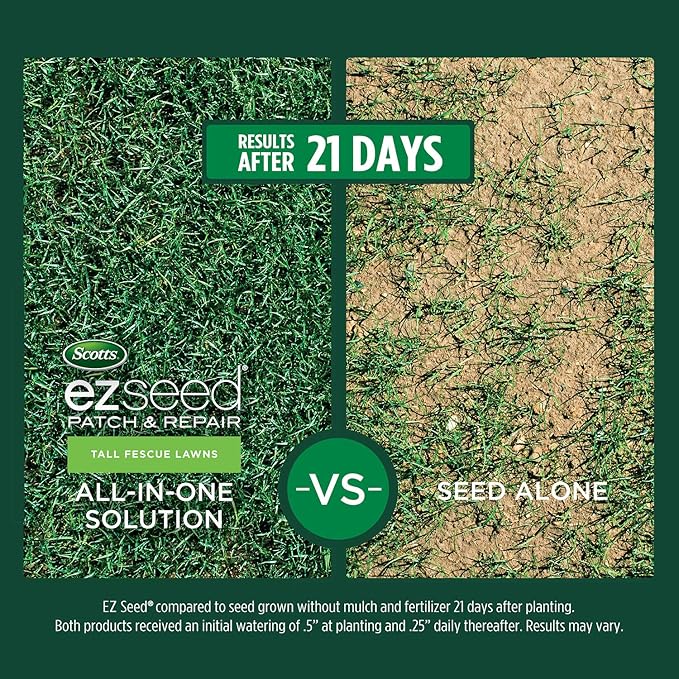 Scotts EZ Seed Patch & Repair Tall Fescue Lawns - 10 lb., Combination Mulch, Seed, and Fertilizer Mix with Tackifier, Repairs Bare Spots, Covers up to 225 sq. ft. (17519)