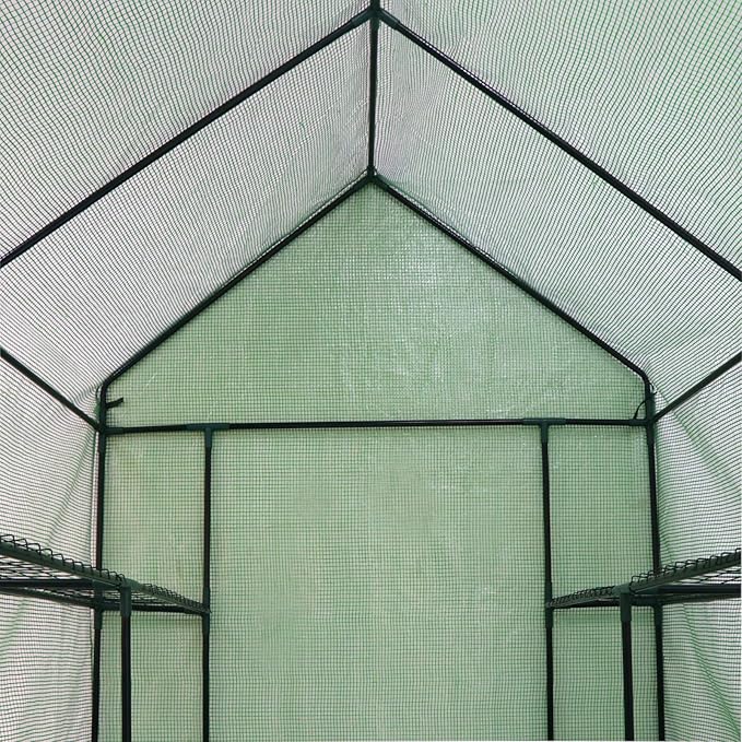 LEMY Walk-in Greenhouse for Outdoors,2-Tier 8 Shelves Heavy-Duty PE Cover with Roll-Up Zipper Door and Windows,Steel Frame Plant Hot House with Anchors,Ropes for Garden,Patio