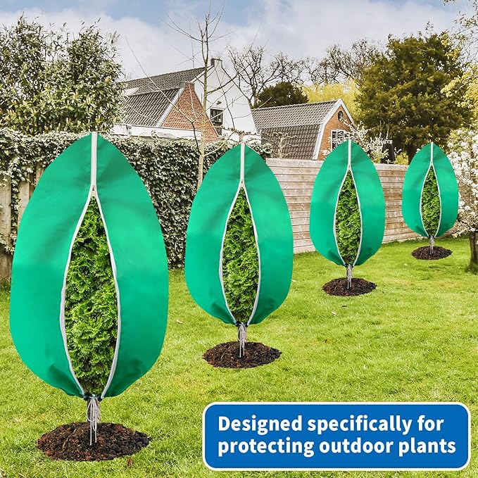 4 Pack Plant Covers Freeze Protection(71" x 47.3"),2.82 oz/sq yd Non-Woven Fabric,Frost Covers with Zipper Drawstring Plant Protection Cover Bags for Outdoor Winter Frost Cold Weather