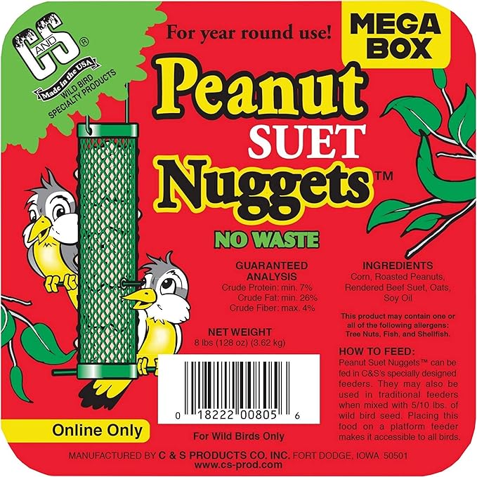 C&S Wild Bird Peanut Suet Nuggets Mega Box, 8 Pounds (Pack of 2)