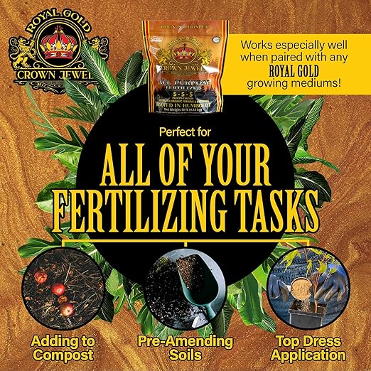 Royal Gold Crown Jewels Organic All Purpose 5-5-5 Dry Soluble Fertilizer, 5 lbs - Excellent for Pre-Amending Soils, Top-Dress Applications, in Composts and Nutrient Teas