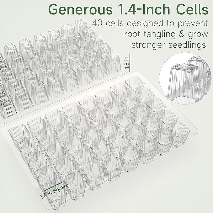 Gardzen 5 Pack BPA Free Seed Starter Tray Kit, 40 Cell Reusable Seedling Trays with Humidity Vented Domes and Base, Indoor Gardening Greenhouse Starter for Vegetables Flowers Herbs
