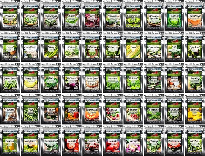 Survival Seed Vault: 50 Varieties, 50,000+ Non-GMO Heirloom Seeds - 5+ Year Supply in Secure Bucket + Growing Guide by B&KM Farms (2)