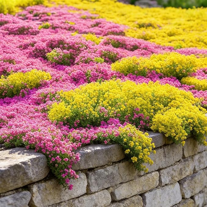 Mixrug Creeping Thyme Flower Seeds for Planting, 15000+pcs Perennial Creeping Thyme Ground Cover Seeds, Non-GMO Heirloom Wild Thymus Serpyllum Flower Plants for Home Garden Outdoors Yellow