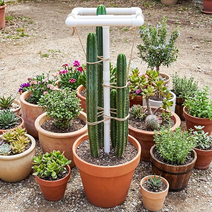 Vicenpal 2 Pcs Dragon Fruit Trellis 14"x14"x50" Cactus Trellis PVC Plant Support for Climbing Plants in Outdoor Gardens Climbing Plant Support Frame Easy Assembly Weatherproof for Vertical Garden